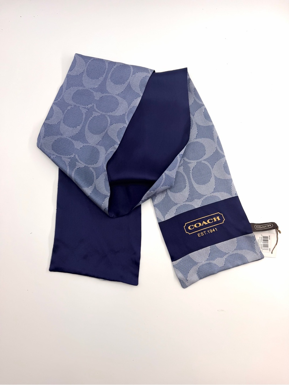 VINTAGE Coach Signature Stripe Oblong Scarf - Denim Blue Y2K (6’ x 4”) RARE HTF